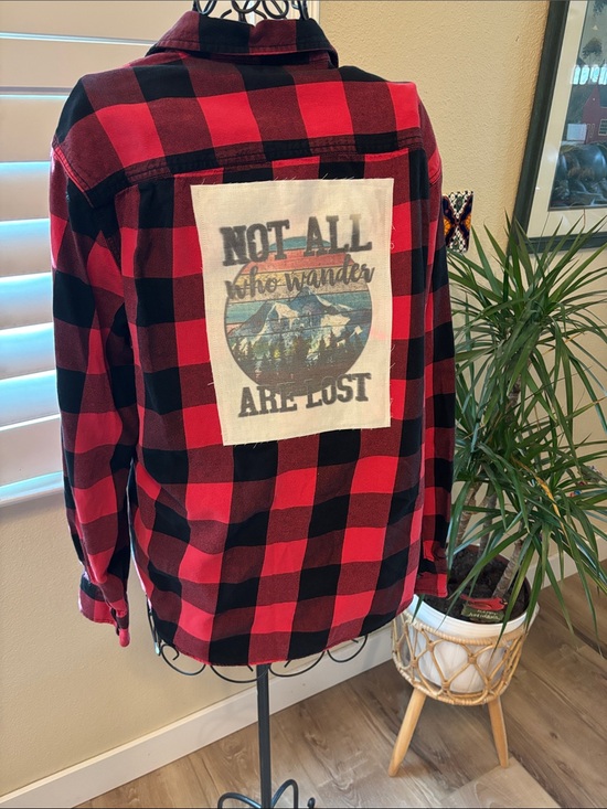 Handmade Tops - Handmade one of a kind distressed Black Buffalo Plaid Flannel Shirt